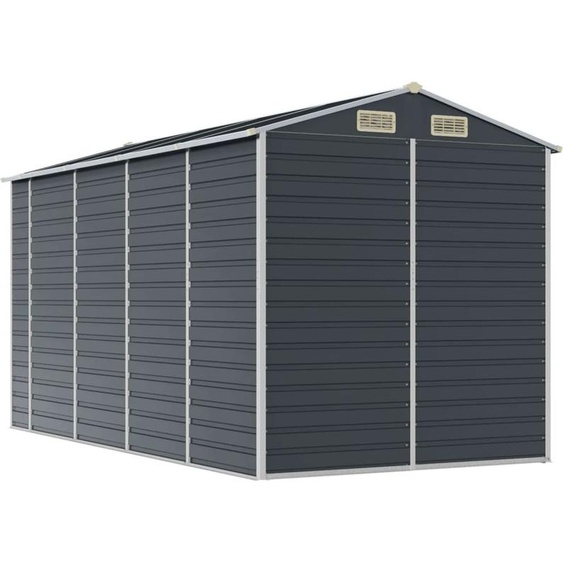 Abri de jardin, rangement extérieur outils et mobilier, acier galvanisé, 4 bouches daération, toit en pente, 191x385x198 cm, anthracite
