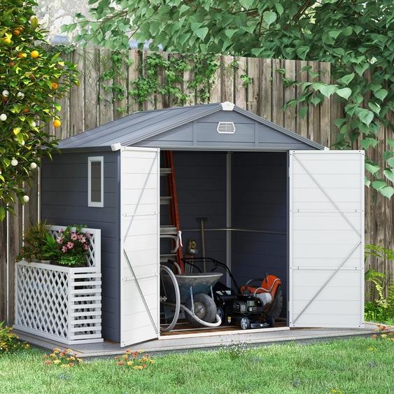Abri de jardin de 4,1 m³, abri à outils de jardin en acier avec toit en appentis, avec porte verrouillable, fenêtre, emplacement pour vélos, 240 x 190 x 180/228 cm, gris