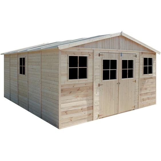 Abri de jardin en bois TIMBELA M333 - 20 m² - extérieur H246 x 418 x 522 cm - Construction de panneaux en bois naturel