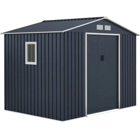 Abri de jardin en métal, 5,29 m², 277 x 191 x 202 cm, VENUS Kit dancrage inclus, 2 portes coulissantes, 1 fenetre latérale, Gris anthracite
