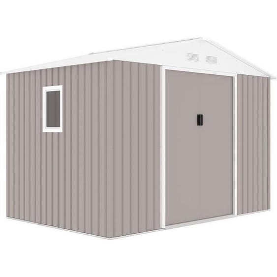 Abri de jardin en métal, 5,29 m², 277 x 191 x 202 cm, VENUS, Kit dancrage inclus, 2 portes coulissantes, 1 fenêtre latérale Taupe
