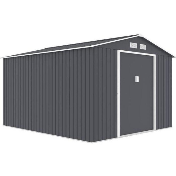Abri de Jardin Métal, 8,84 m², 277 x 319 x 202 cm, URANUS, Kit dAncrage Inclus, 2 Portes Coulissantes, Gris Taupe