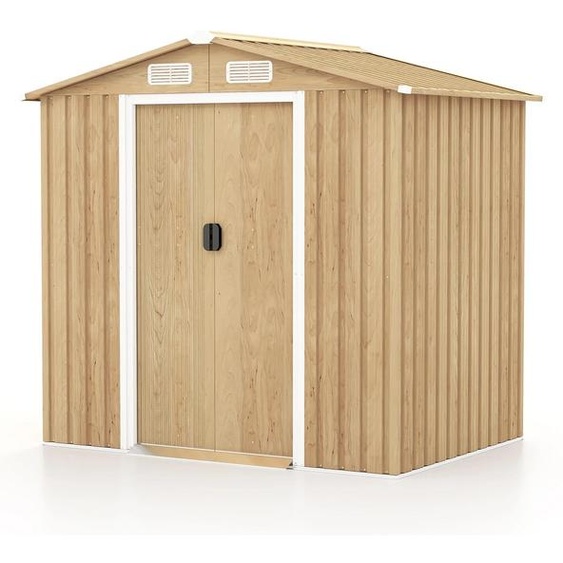 Abri de jardin en métal - Abri à outils - Verrouillable - 4 ouvertures daération - Porte coulissante - Rampe daccès - Imperméable - Kaki