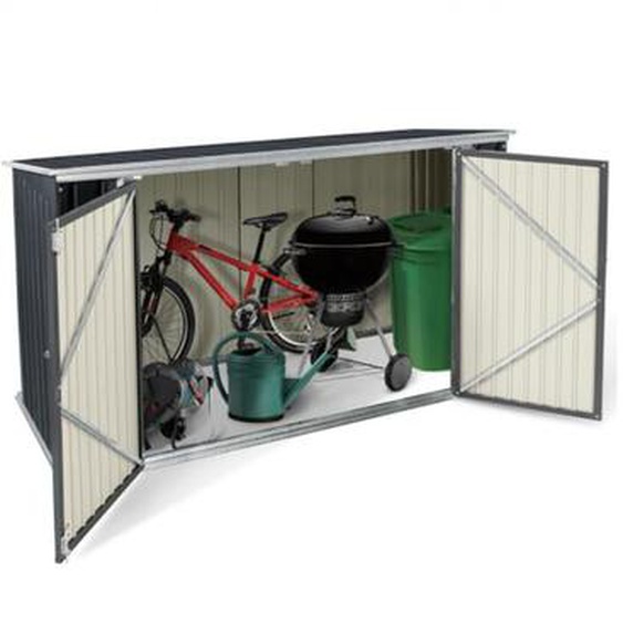 Abri de jardin en métal verrouillable multi-rangement pour stockage vélos, outils, poubelles