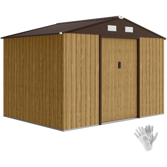 Abri de jardin et remise à outils - Abri métallique - 4,9 m² - 277×195×192 cm - Porte coulissante - Étanche - Marron