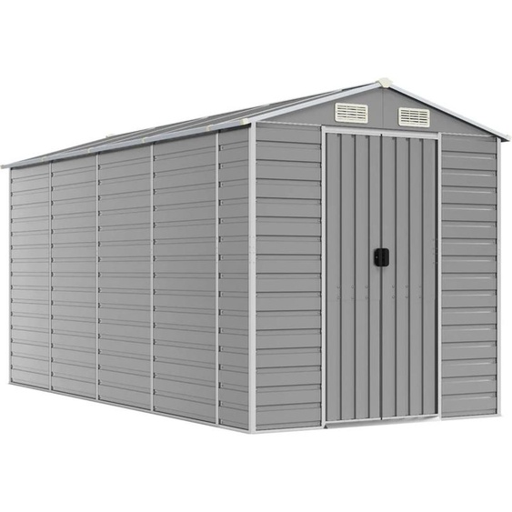 Abri de jardin multifonctionnel, rangement extérieur, acier galvanisé, 4 bouches daération, toit en pente, 191 x 385 x 198 cm, gris clair