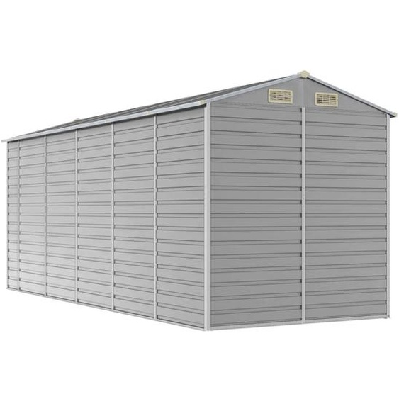 Abri de jardin multifonctionnel, rangement extérieur, acier galvanisé, 4 bouches daération, toit en pente, 191 x 470 x 198 cm, gris clair