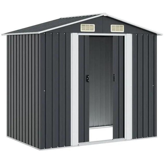 Abri de jardin - Maisonnette en métal en acier galvanisé, dimensions 204x132x186 cm - Étanche - Avec orifices de ventilation - Noir