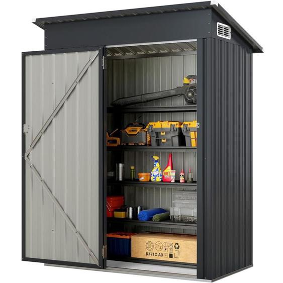 Abri de Jardin Métal Galvanisé 1,5 ㎡, Cabane Jardin Exterieur 2,5 m³avec Loquet, Toit en Pente, 4 Gants, 2 Trous dAérations - Costway