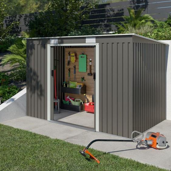 Abri de jardin métal taupe 4,29 m² + kit dancrage