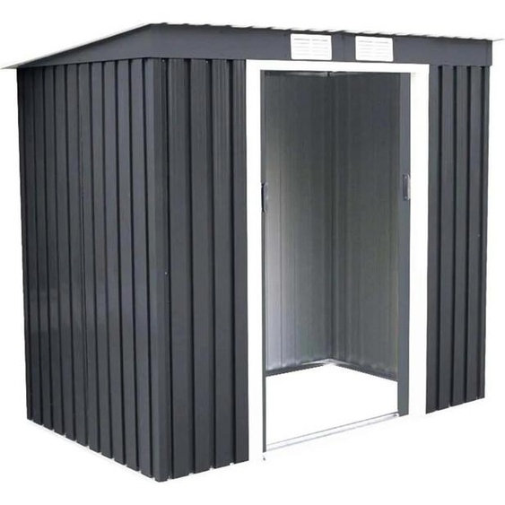 Abri de jardin métallique - Dimensions 213 x 130 x 173 cm - Volume 4,2 m³ - Toit à deux versants - 2 portes coulissantes - Imperméable - Gris