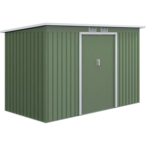 Abri de jardin - remise pour outils - cabanon portes verrouillables - dim. 2,8L x 1,3l x 1,72H m - tôle dacier gris vert
