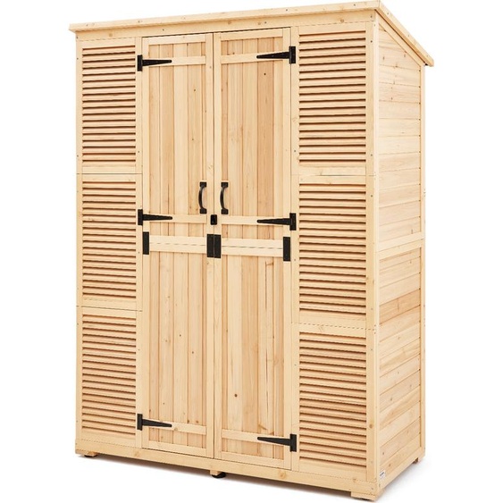 Abri de stockage extérieur SucceBuy,armoire en bois surdimensionnée avec toit étanche et cadre métallique,portes à double fermeture,étagères et plancher pour outils de jardinage,58x78 pouces, robuste et spacieux