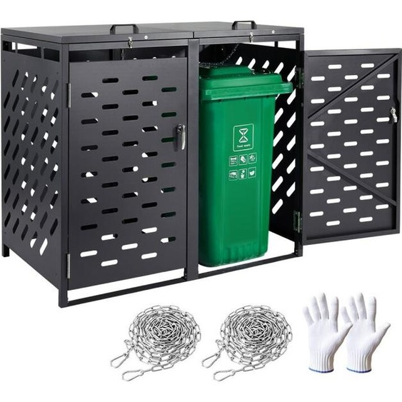 Abri de stockage pour poubelles - 2 x 200 litres - avec couvercle à chaîne - accumulation de poubelles Solutions de stockage
