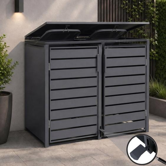 Abri pour 2 poubelles HWC-Q75, abri pour poubelles, couvercle avec pédale en métal, 116 x 132 x 89 cm, 53 kg ~ anthracite