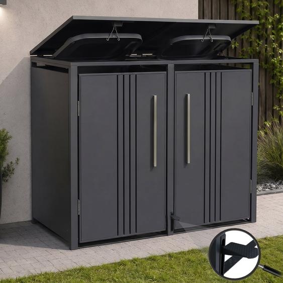 Abri pour 2 poubelles HWC-Q76, abri pour poubelles, couvercle à pédale en métal, 116 x 132 x 89 cm, 53 kg ~ anthracite