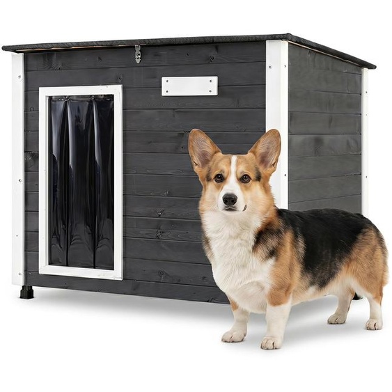 Abri pour chien extérieur de COSTWAY, cabane pour chien résistante aux intempéries avec porte, toit en asphalte rabattable et plaque de base amovible, cage pour petits chiens, dimensions : 85,5 x 56,5 x 64,5 cm