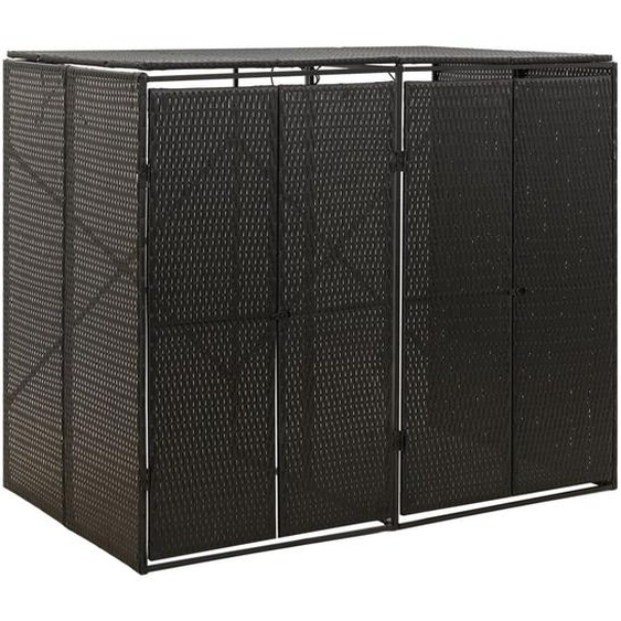 Abri pour poubelle double Noir 140x80x117 cm Résine tressée