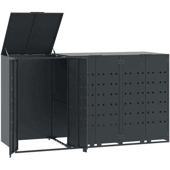 Rangement à roulettes pour poubelles pour 3 bacs anthracite