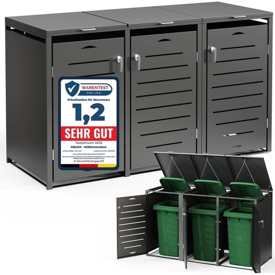 Abri pour poubelles anthracite pour 3 poubelles (60–240 L) – Extensible et résistant aux intempéries