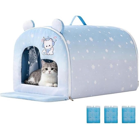 - Abri rafraîchissant pour chat, amovible et spacieux, idéal pour lété. - Maisonnette climatisée pour chat, avec isolation thermique. - Convient aux petites et moyennes races, aux chatons, et peut être e sur un balcon, une terrasse, dans un jardin ou lors