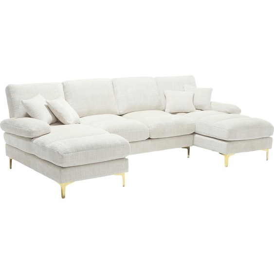 Abrihome Canapé dangle section en U Canapé pour 4 personnes avec fonction de couchage, chenille - Blanc