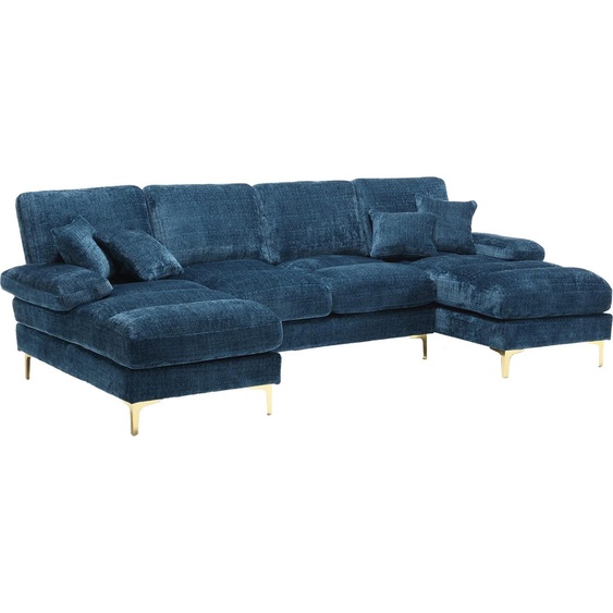 Abrihome Canapé dangle section en U Canapé pour 4 personnes avec fonction de couchage, chenille - bleu