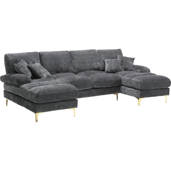 Abrihome Canapé dangle section en U Canapé pour 4 personnes avec fonction de couchage, chenille - Gris