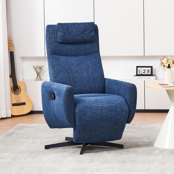 Abrihome Fauteuil relax moderne pivotant avec fonction chaise longue & repose-pieds, chenille Fauteuil TV, bleu