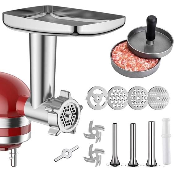 Accessoire de hachoir à nourriture en métal pour mélangeurs sur socle KitchenAid Hachoir à viande, poussoir à saucisses, comprenant 3 accessoires