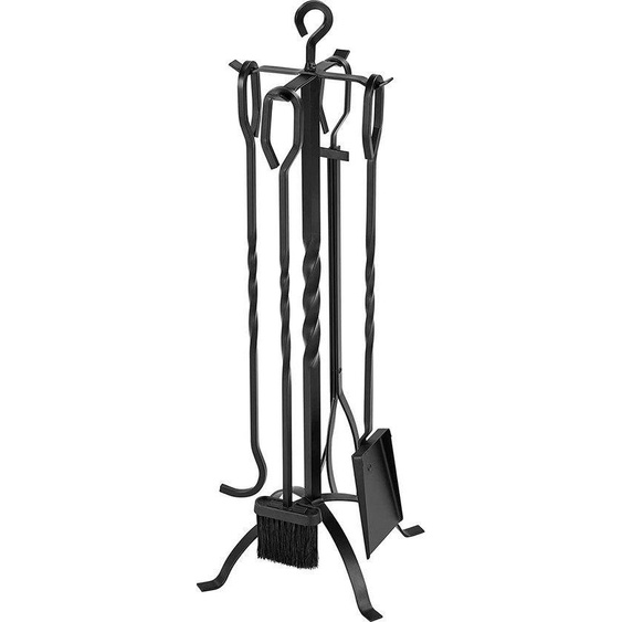 Accessoires pour cheminée, lot de 5 pièces, noir, 35 x 35 x 81 cm, avec pelle et pince