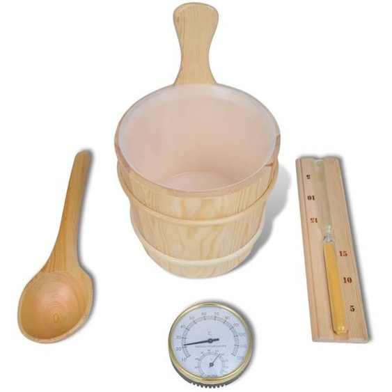Accessoires sauna 5 pcs Seau Cuillère Sablier Thermo-hygromètre