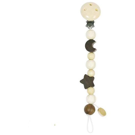 Accroche Tétine Lune/etoile Beige