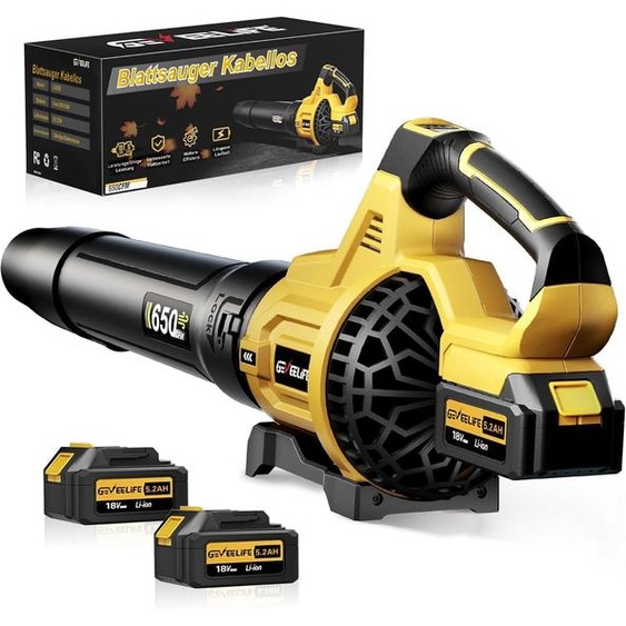 Accu-bladblazer, 18 V, 257 km/h, souffleur électrique avec 3 vitesses et 2 batteries de 5,2 Ah, souffleur sans fil pour jardin, feuilles, poussière et herbe coupée
