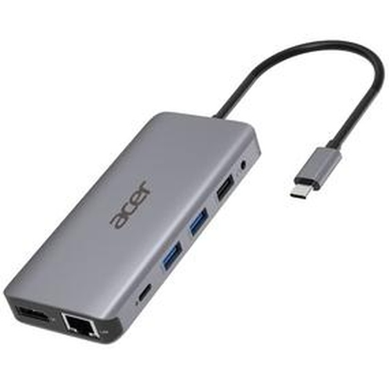 Acer 12-in-1 Type-C Dongle, Avec fil, USB 3.2 Gen 1 (3.1 Gen 1) Type-C, 3,5 mm, 10,100,1000 Mbit/s, Argent, MicroSD (TransFlash), SD HP.DSCAB.009