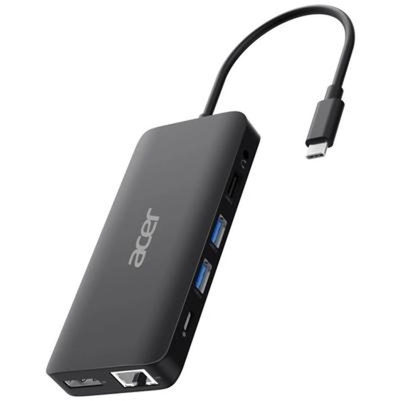 Acer USB Type-C Dongle 12-in-1 Black, Avec fil, USB 3.2 Gen 1 (3.1 Gen 1) Type-C, 100 W, 3,5 mm, 10,100,1000 Mbit/s, Noir HP.DSCAB.017