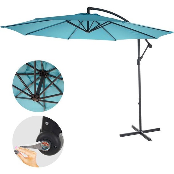Acerra, parasol, protection solaire, Ø 3m inclinable, polyester/acier 11kg ~ turquoise-bleu sans support
