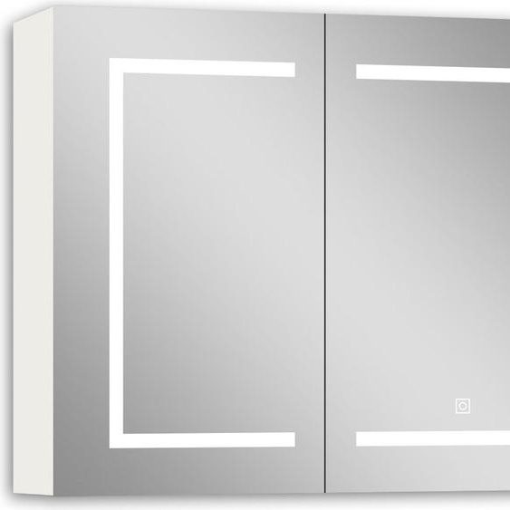 Acezanble Armoire Miroir Salle de Bain LED, 80x70cm avec Prise Rasoir+Anti-Buée+3 Tons LED+armoire latérale, blanc
