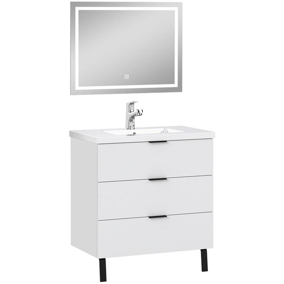 Acezanble Meuble Salle de Bain Blanc Mat 79cm - 3 Tiroirs et Vasque, miroir led, MDF