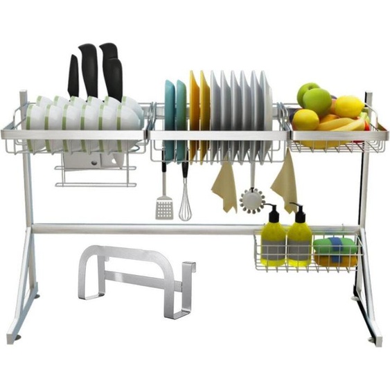 Acier inoxydable 2-Tier Utensiles Dish Rack de séchage au-dessus de lévier Drainer Étagère de cuisine - #01