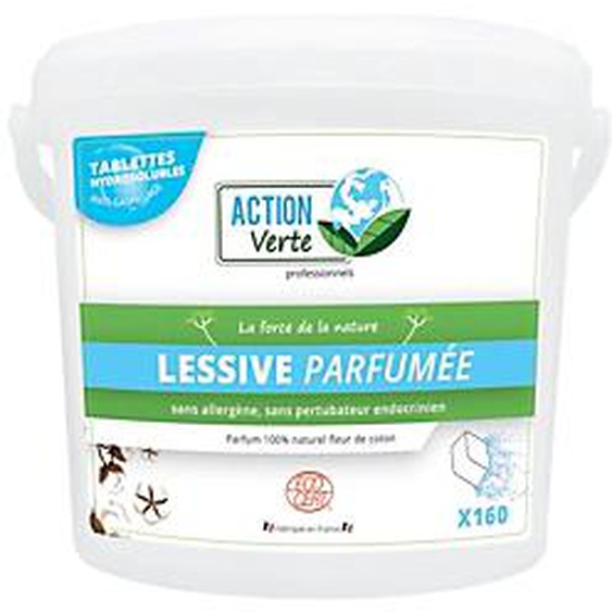ACTION VERTE Lessive écologique parfumée, seau de 160 tablettes
