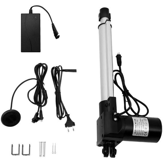 Actionneur linéaire - Actionneur électrique 24 V - Force de poussée 6 000 N - Course 23 cm - Alliage daluminium et POM - Usage intérieur uniquement - Noir/argent
