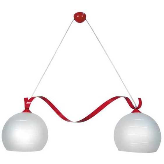 ACTUELLE A-Lustre poutre métal  rouge Abat-jour: globe verre satiné 2 ampoules E27 urbain P100xD100xH35cm