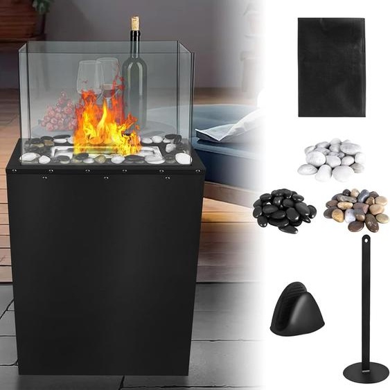 ACXIN Cheminée à léthanol sur pied, Cheminée à léthanol avec une durée de combustion allant jusquà 1h, Verre trempé résistant aux hautes températures, Galets décoratifs et éteignoirs