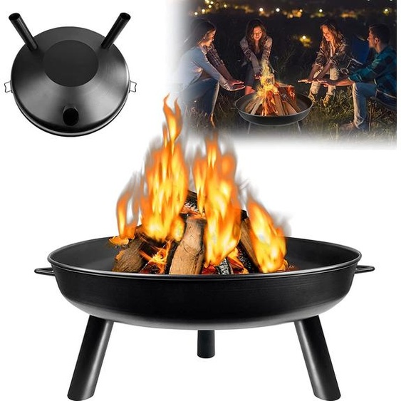ACXIN Ø80cm Bol de feu Corbeille à feu ronde Poêle de terrasse en métal Bols de feu avec poignée Anti-rouille Jardin Poêle à charbon pour chauffage/BBQ Barbecue Hiver Chauffage Feu de camp Fête