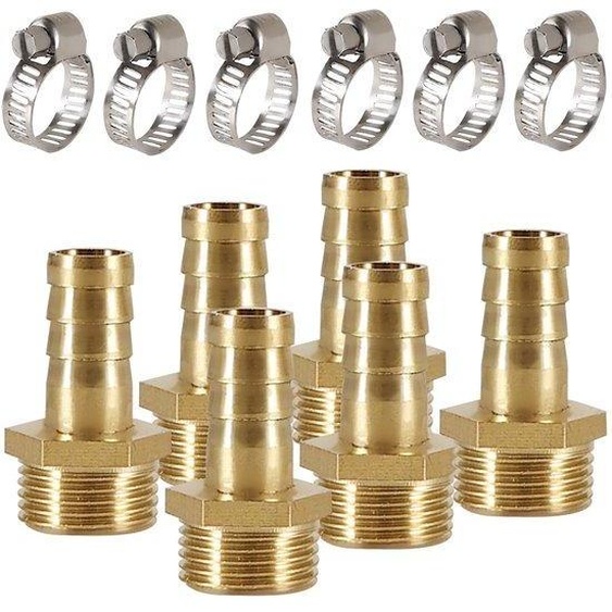 Adaptateurs de tuyau résistants à la corrosion, 10 mm - 6 pièces - avec raccord vissé - pour air/gaz/eau - en métal