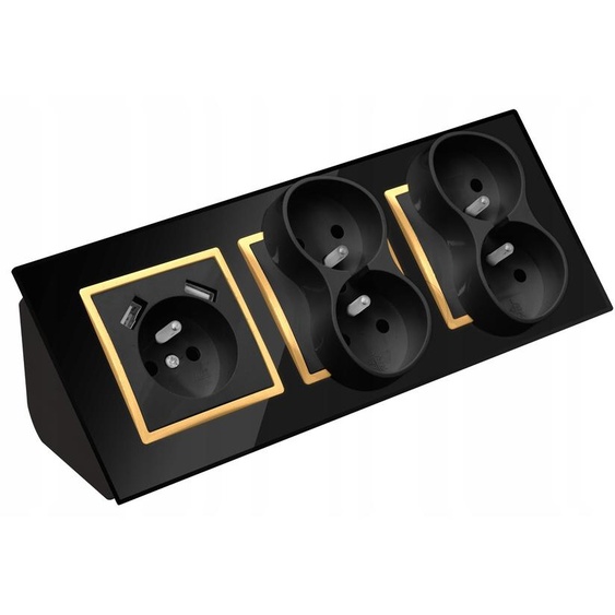 Adelid Quadra Gniazdo 5 prises USB verre noir doré