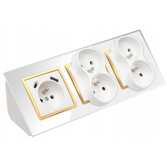 Adelid Quadra Multiprise Verre 5 Prises USB-C Blanc Doré