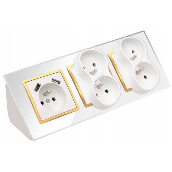Adelid Quadra Prise Quintuple Verre Meuble Blanc Doré USB