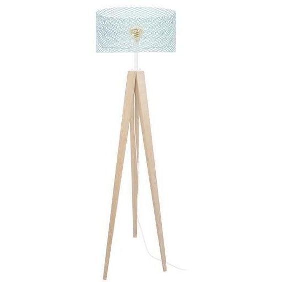 ADONIS-Lampadaire trépied métal  naturel Abat-jour: cylindre métal bleu pastel 1 ampoule E27 inspiration nordique P45xD45xH160cm